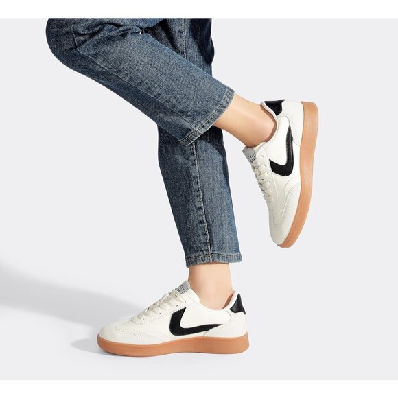 Women's  Black/Beige-Grey Retro Fashion Sneakers Classic Casual Walking Shoes - Picture 7 of 7